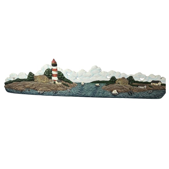 Coastal Lighthouse Village Scene Nautical Shelf Sitter or Wall Decor Nautical - Picture 1 of 6